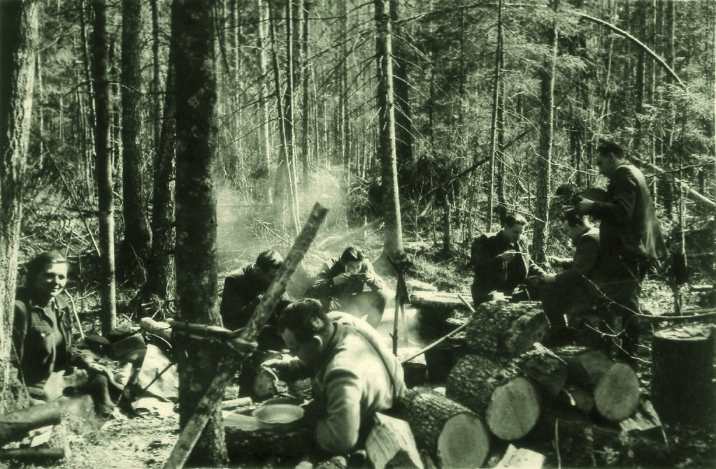 Grayscale Photo of Lithuanian partisans in the Biržai forest