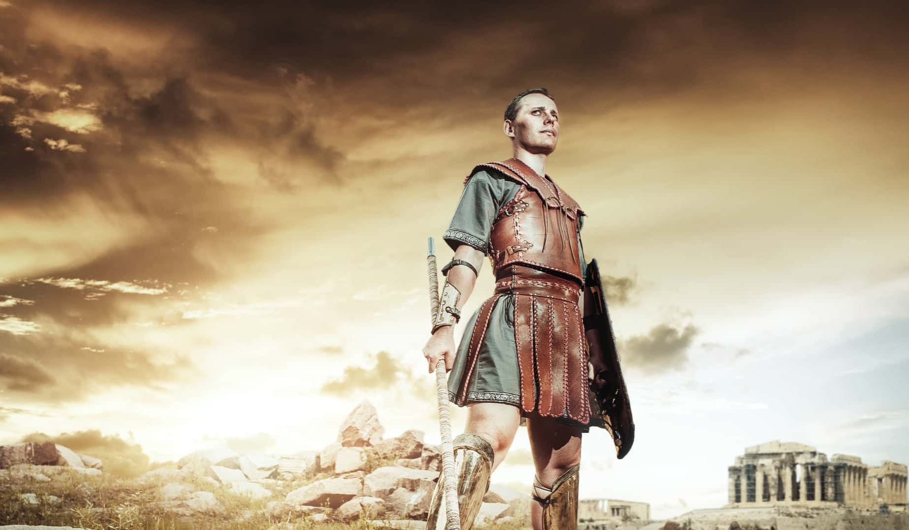 Ancient Greek warrior fighting in the combat