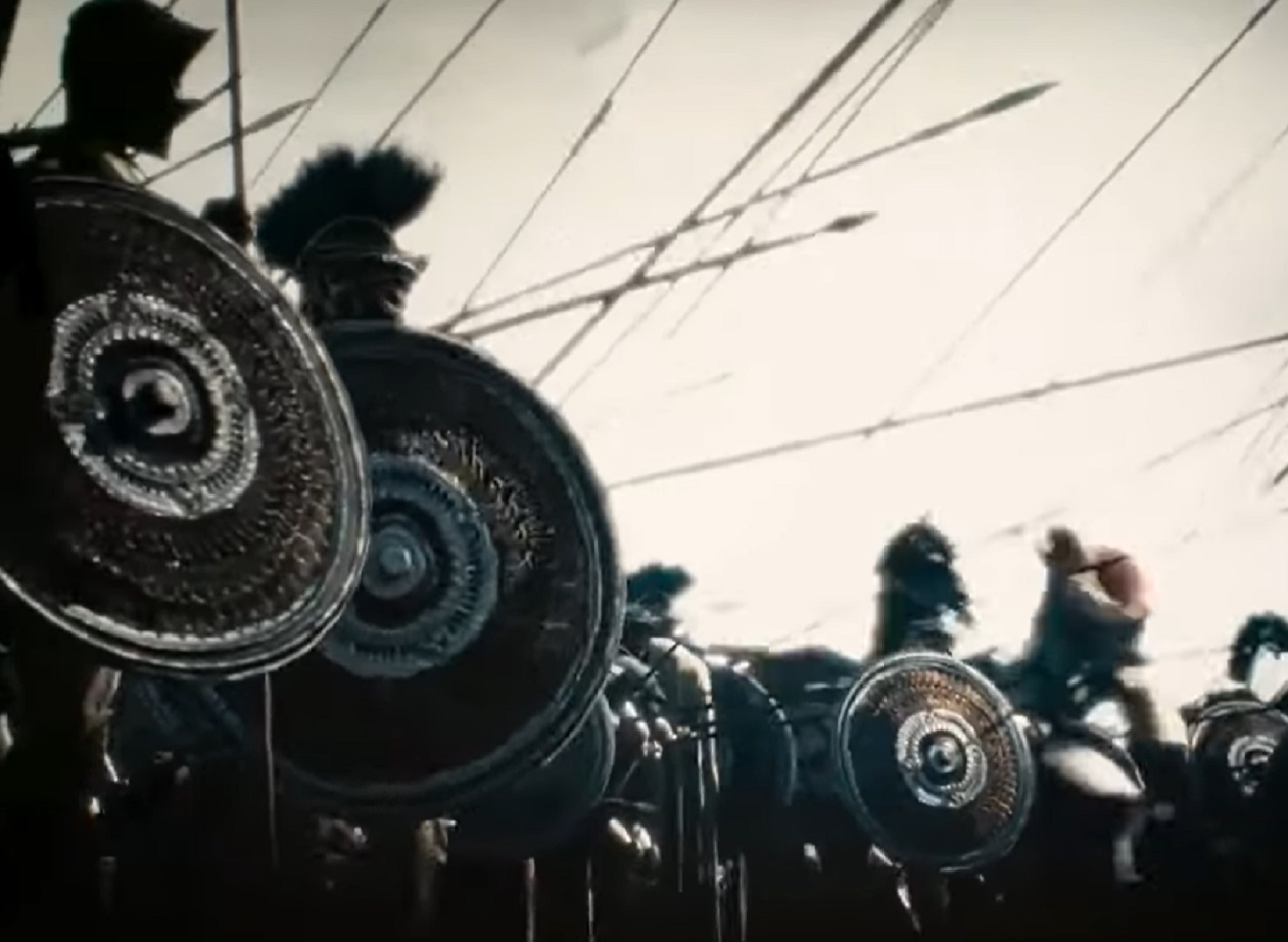 Screenshot of Alexander The Great looking at front with his soldiers - from Alexander the Great (2014)