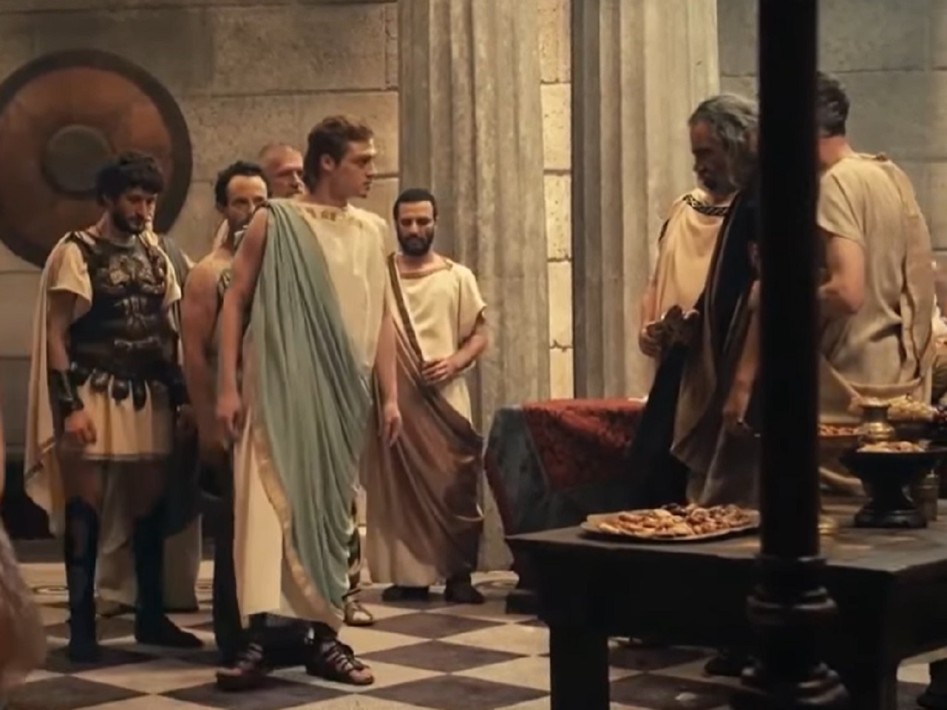 Screenshot of Philip II of Macedon looking at Alexander upset - from Alexander the Great (2014)