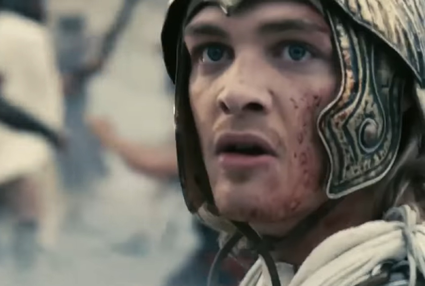 Screenshot of Alexander The Great looking at side wearing helmet - from Alexander the Great (2014)