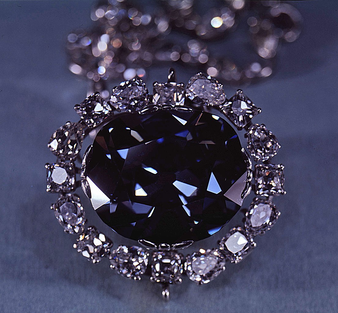 The Hope Diamond, one of the largest of all blue diamonds, 45.52 carats, exhibited at the National Museum