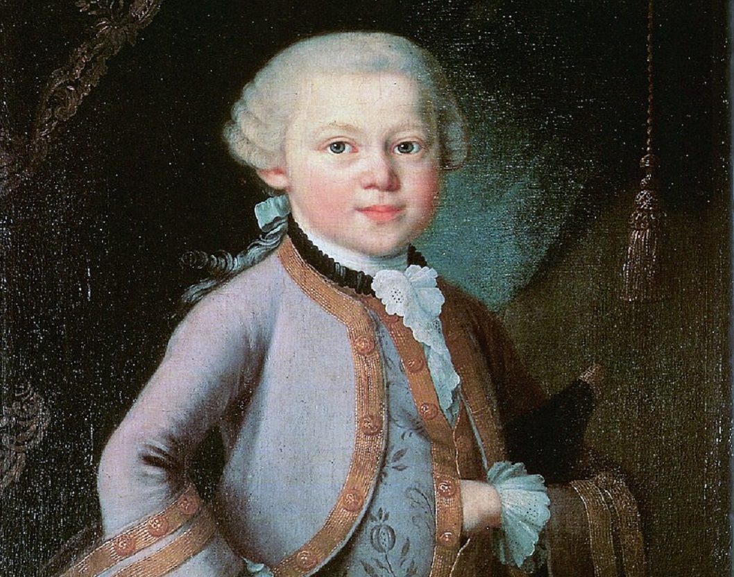 Portrait painting of Wolfgang Amadeus Mozart looking at front (age 6) - 1763