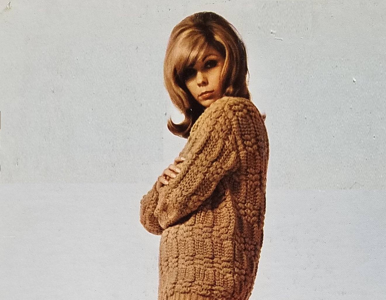 Image of Nancy Sinatra wearing brown dress.