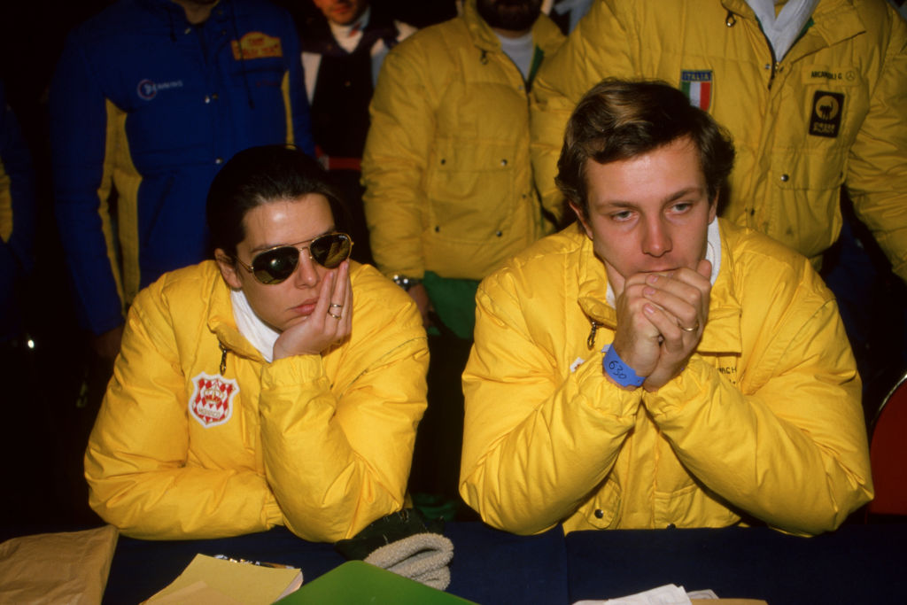 Caroline of Monaco and her husband Stefano Casiraghi in conference before leaving for the Dakar