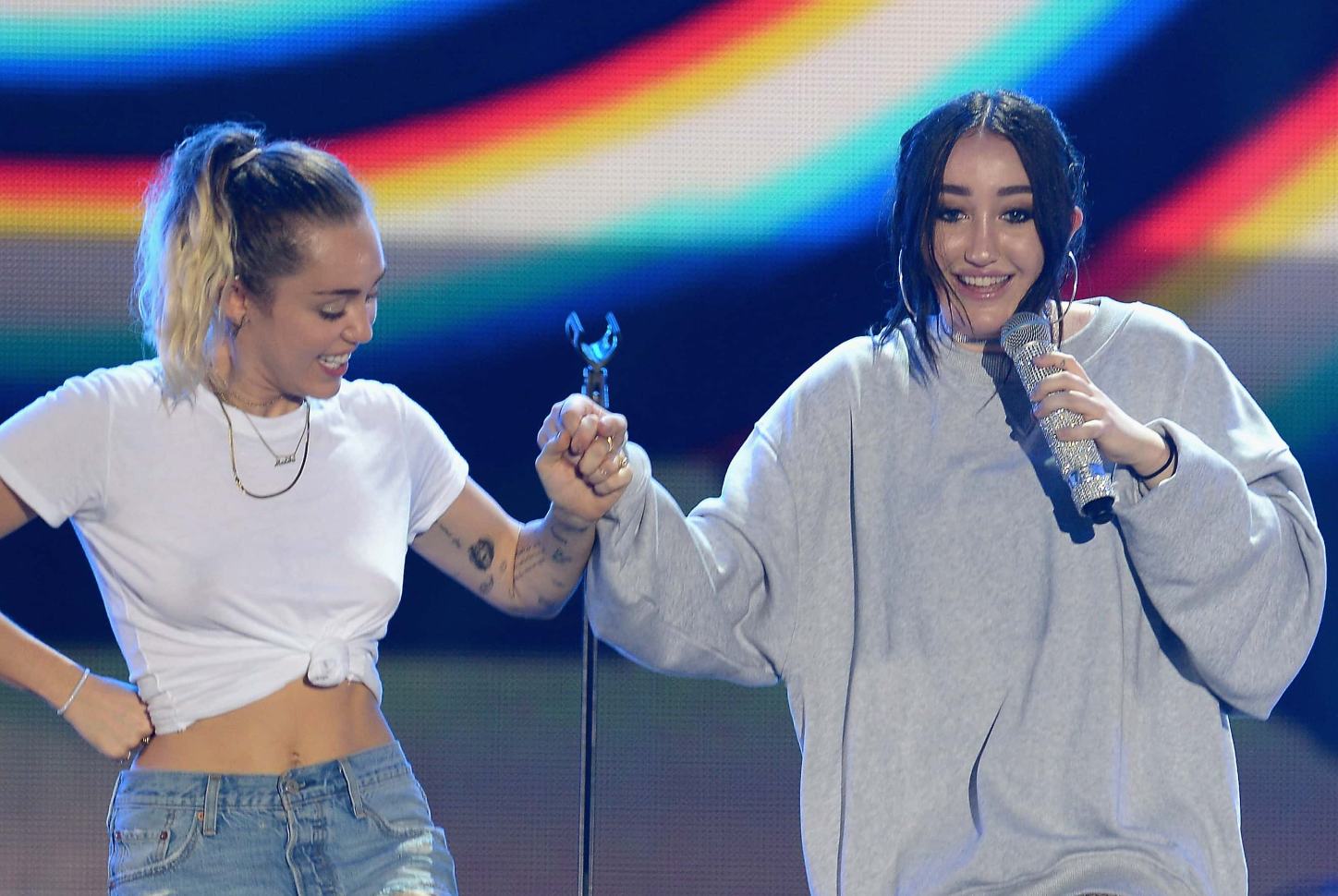 Miley and Noah Cyrus perform on stage during the iHeartSummer '17 Weekend
