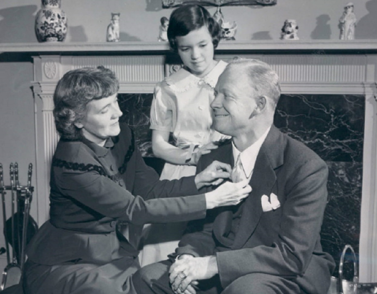 Publicity photo of sportscaster Red Barber with wife Lylah and daughter Sarah, 1950.