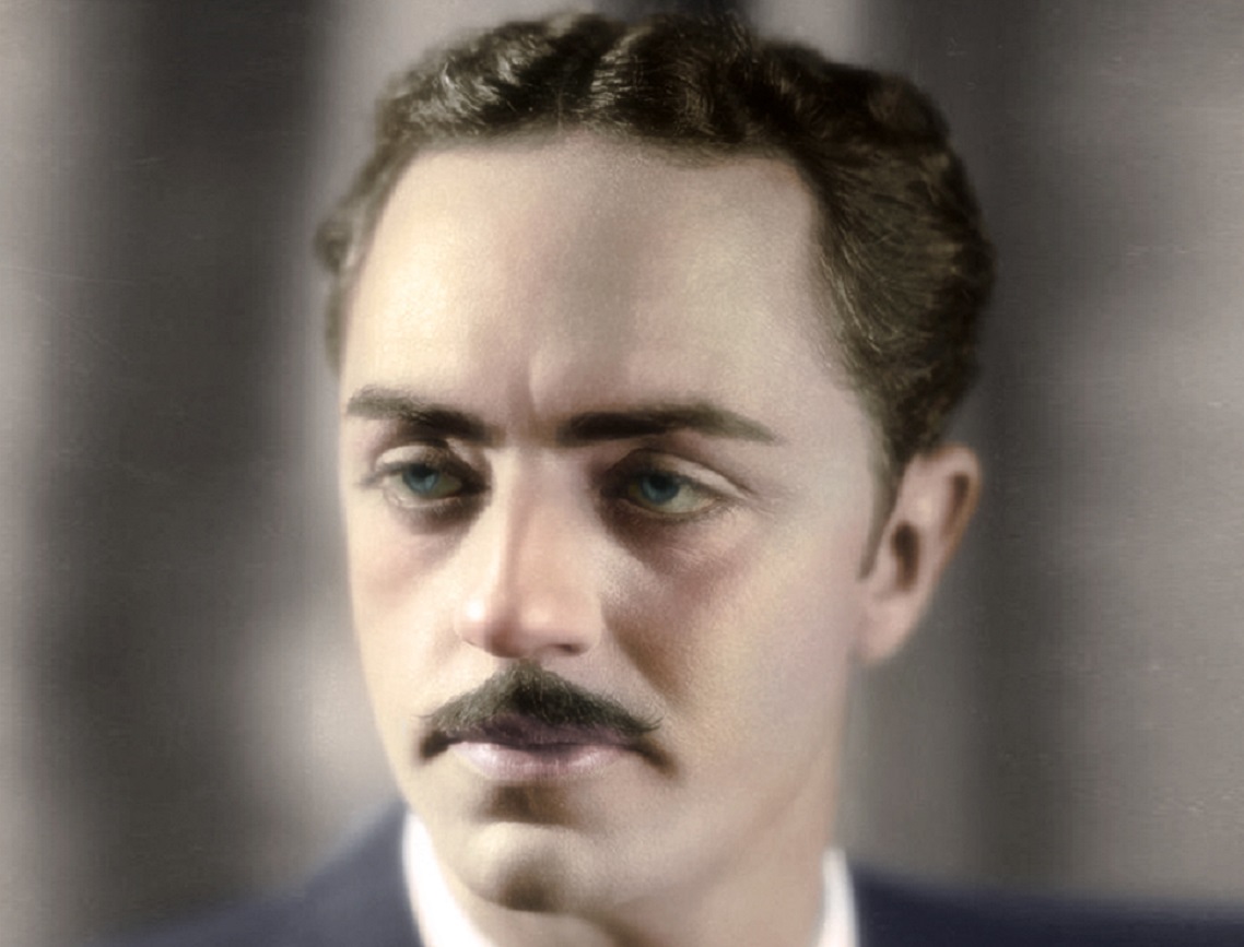 Portrait in color of William Powell looking at side - 1927