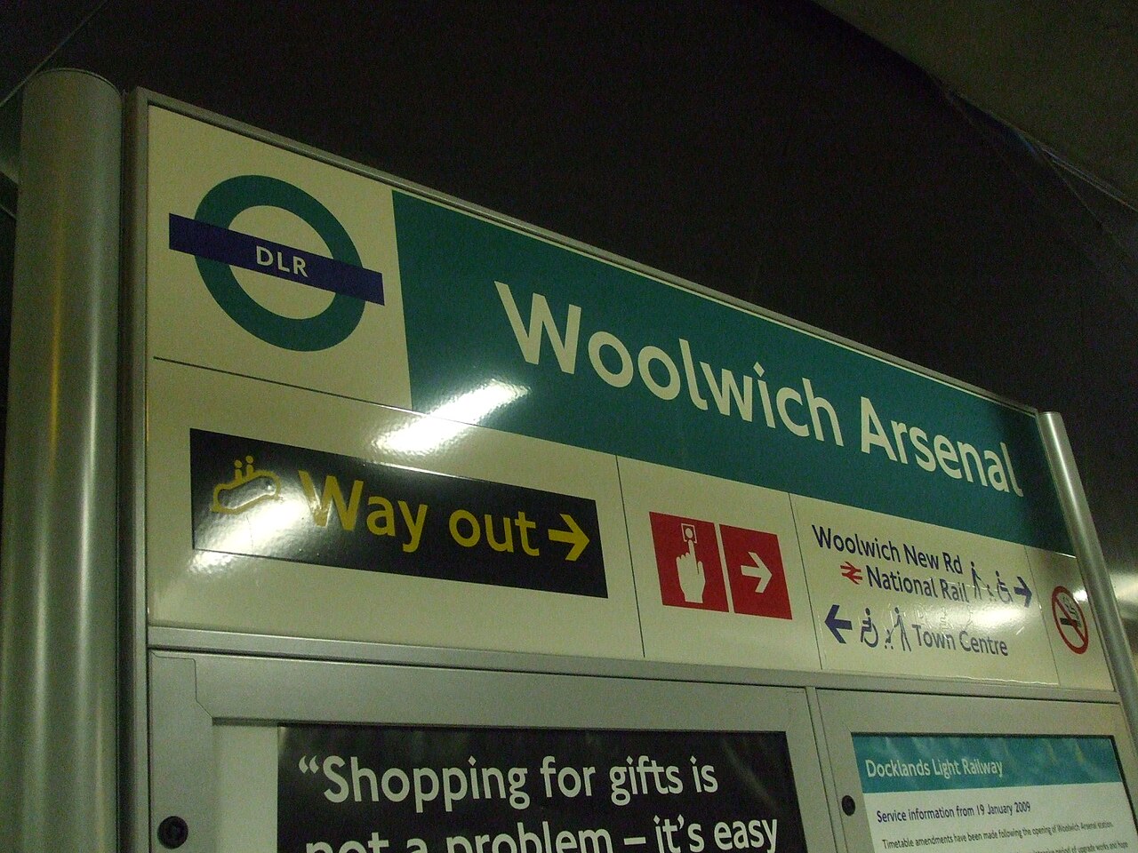 Woolwich Arsenal station DLR platform signage. - 2009
