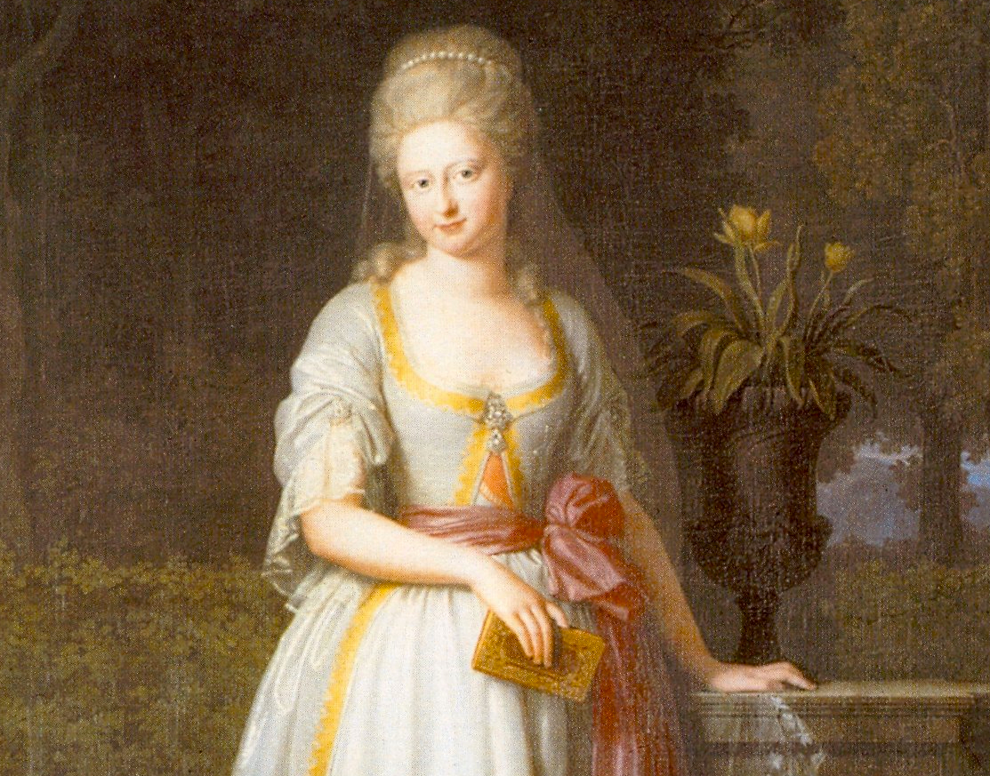 Augusta of Brunswick in white and yellow dress