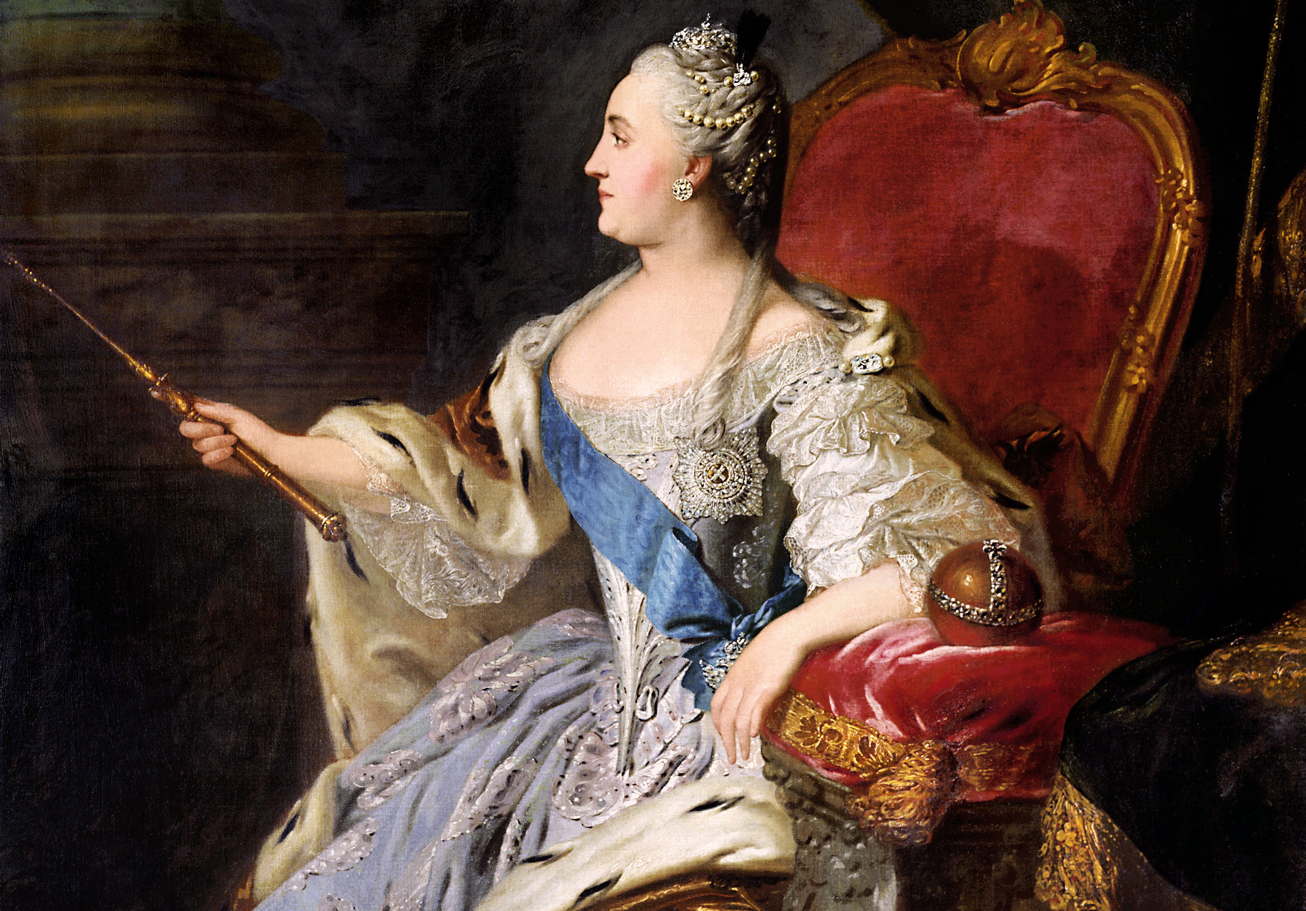 Catherine the Great in white dress and a crown