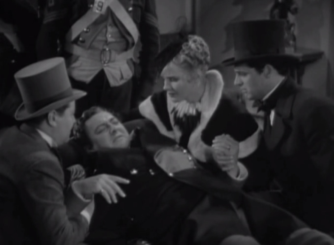 Screenshot of James Fisk (Edward Arnold) laying dead - from The Toast of New York (1937)