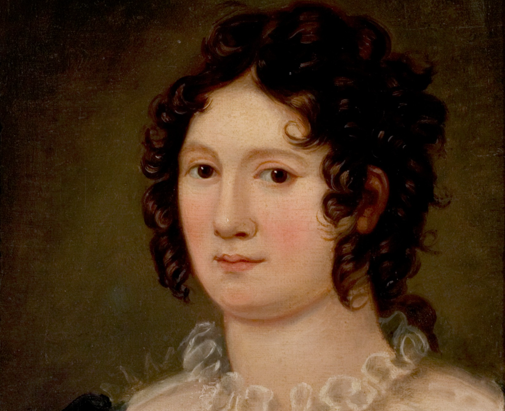 Portrait Painting of Claire Clairmont wearing white collar neck shirt