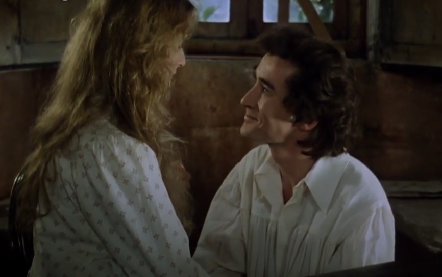 Screenshot from the movie Rowing with the Wind, actress Lizzy McInnerny portraying Mary Shelley and actor Valentine Pelka portraying Percy Bysshe Shelley