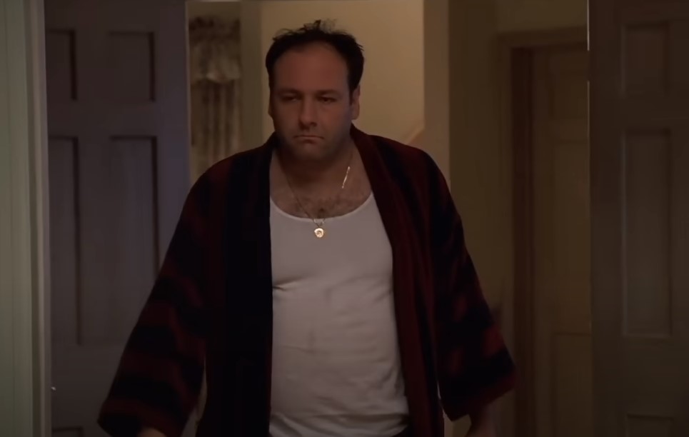 James Gandolfini as Tony Soprano angry in home wear