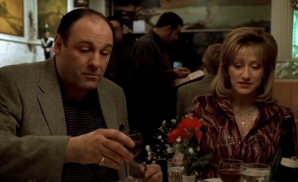 James Gandolfini as Tony Soprano and his wife in the movie