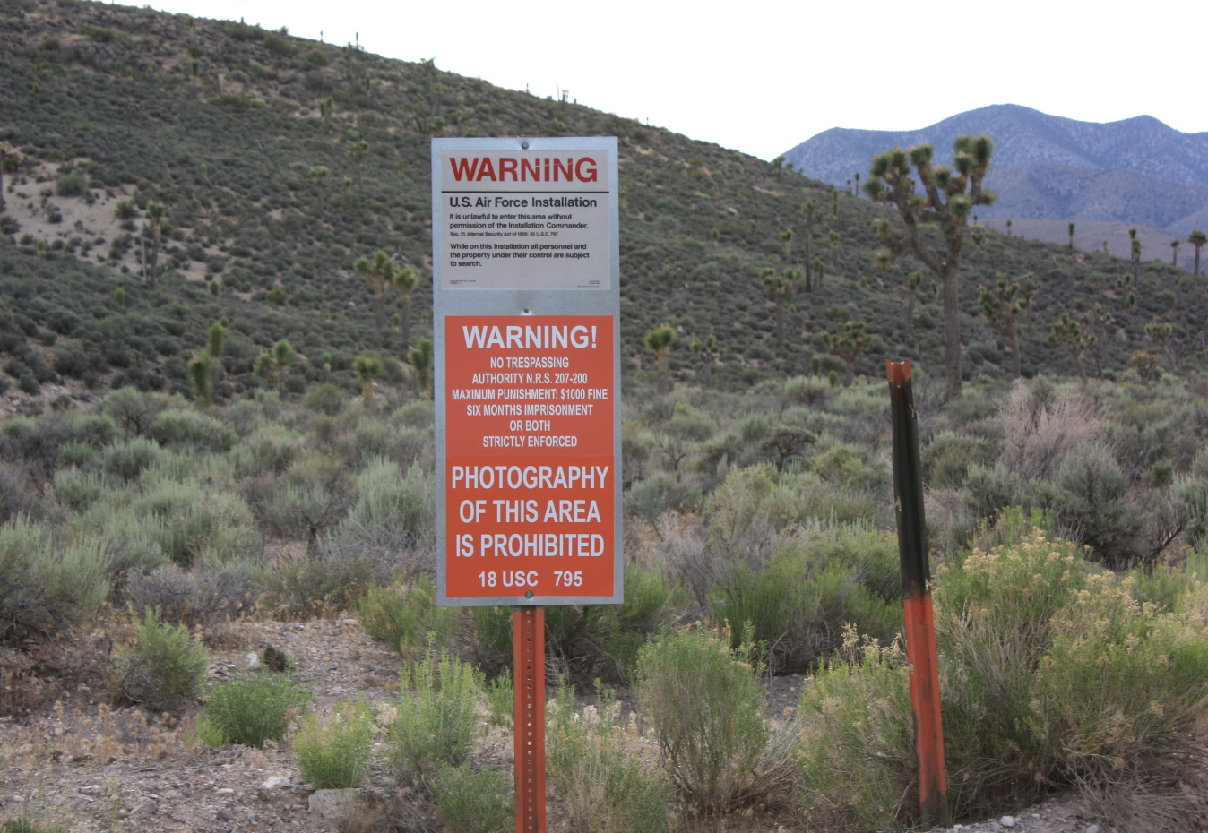 Area 51 Groom Road gate a highly classified United States Air Force (USAF) facility