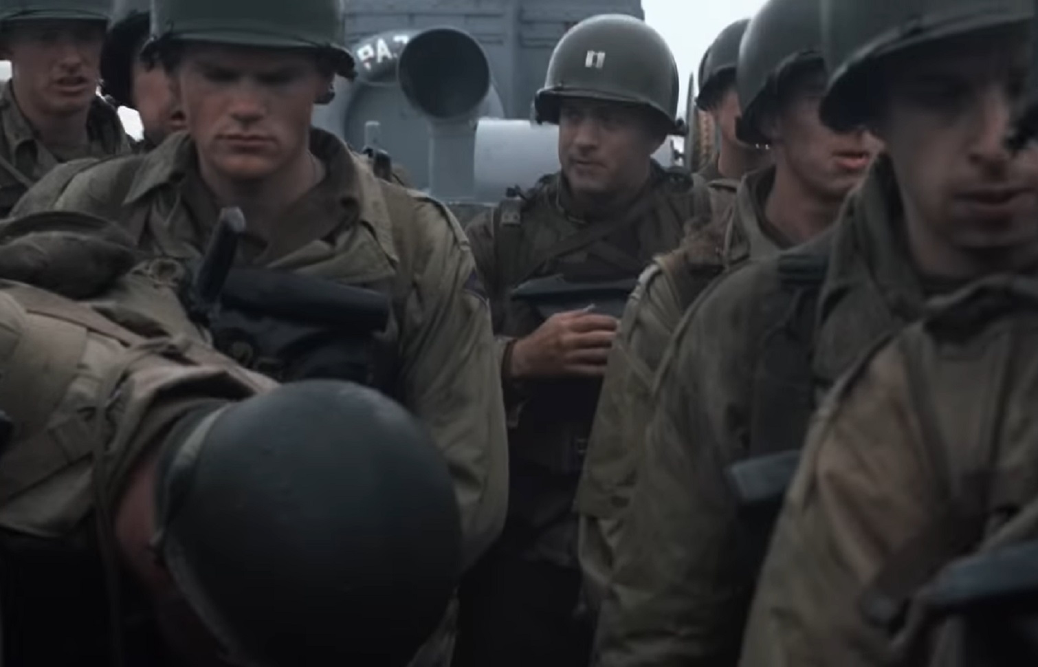 Screenshot of soldiers on the boat outside - from Saving Private Ryan (1998)