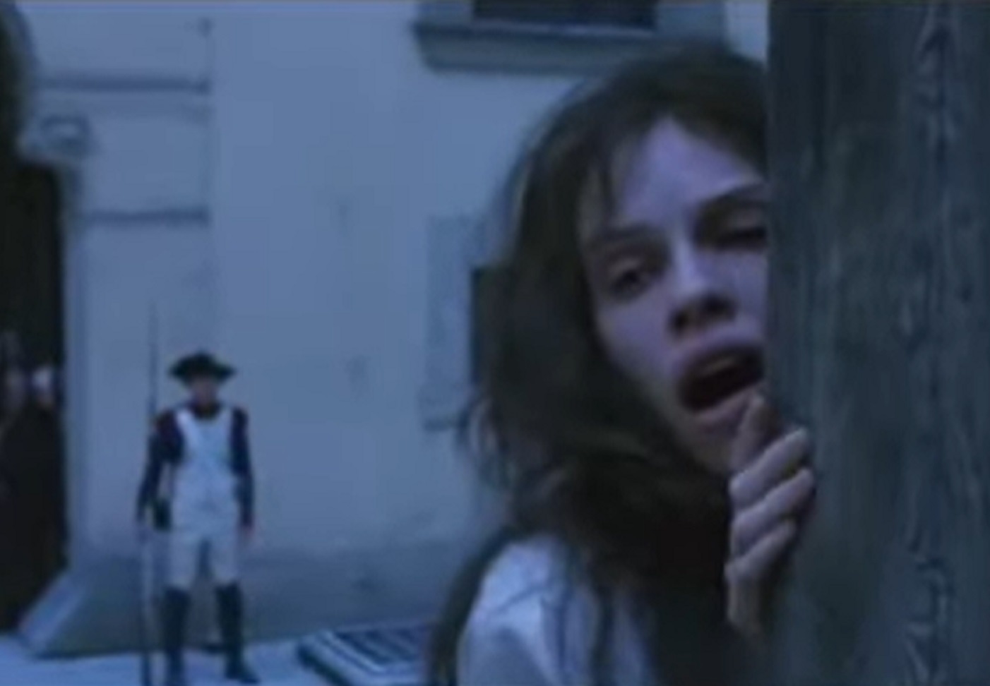 Screenshot: Jeanne St. Remy de Valois wearing white shirt is standing outside with sad face - from The Affair of the Necklace (2001)