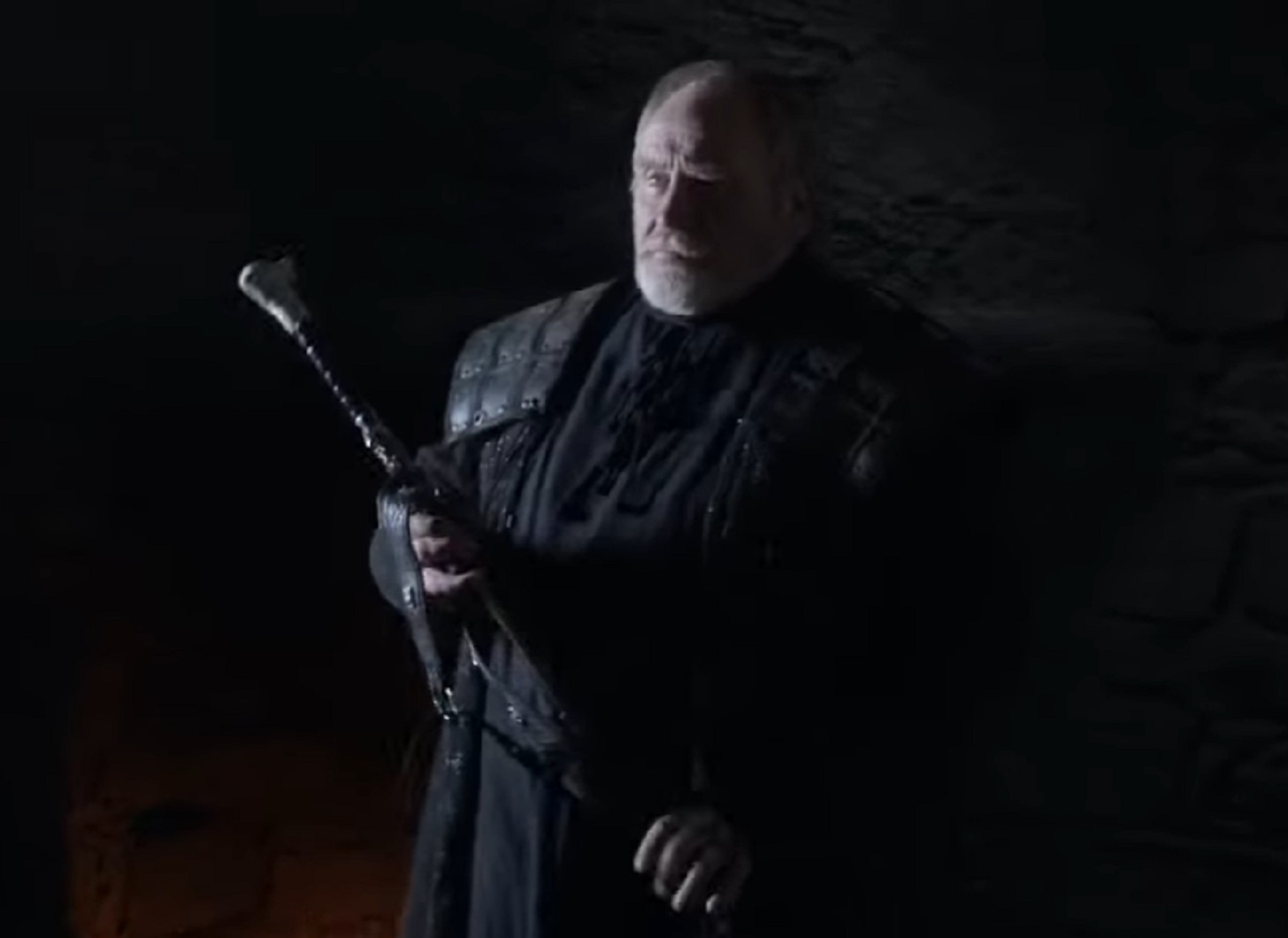 Screenshot of Mormont holding a sword - from Game of Thrones (2011-19)