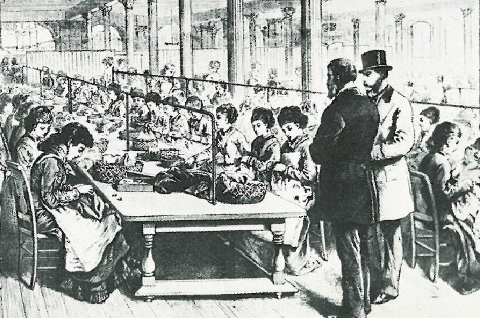 During the industrial revolution, young women in factories - 1880