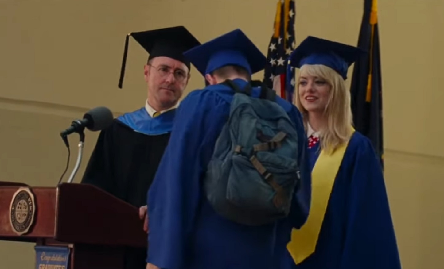 Screenshot: Emma Stone wearing graduation suit - from The Amazing Spider-Man (2012)
