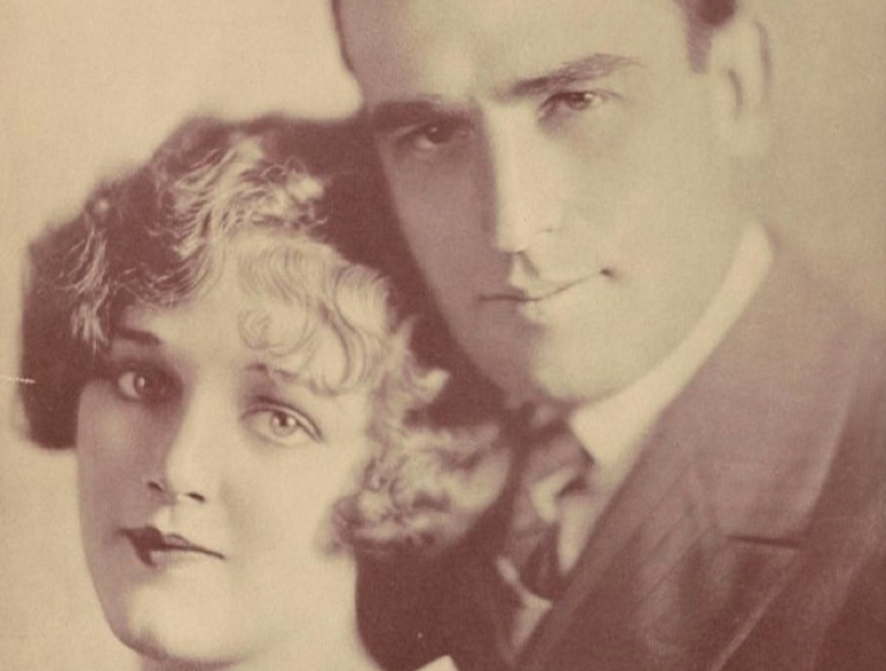 Close up portrait of Mildred Davis & Harold Lloyd looking at camera - 1926