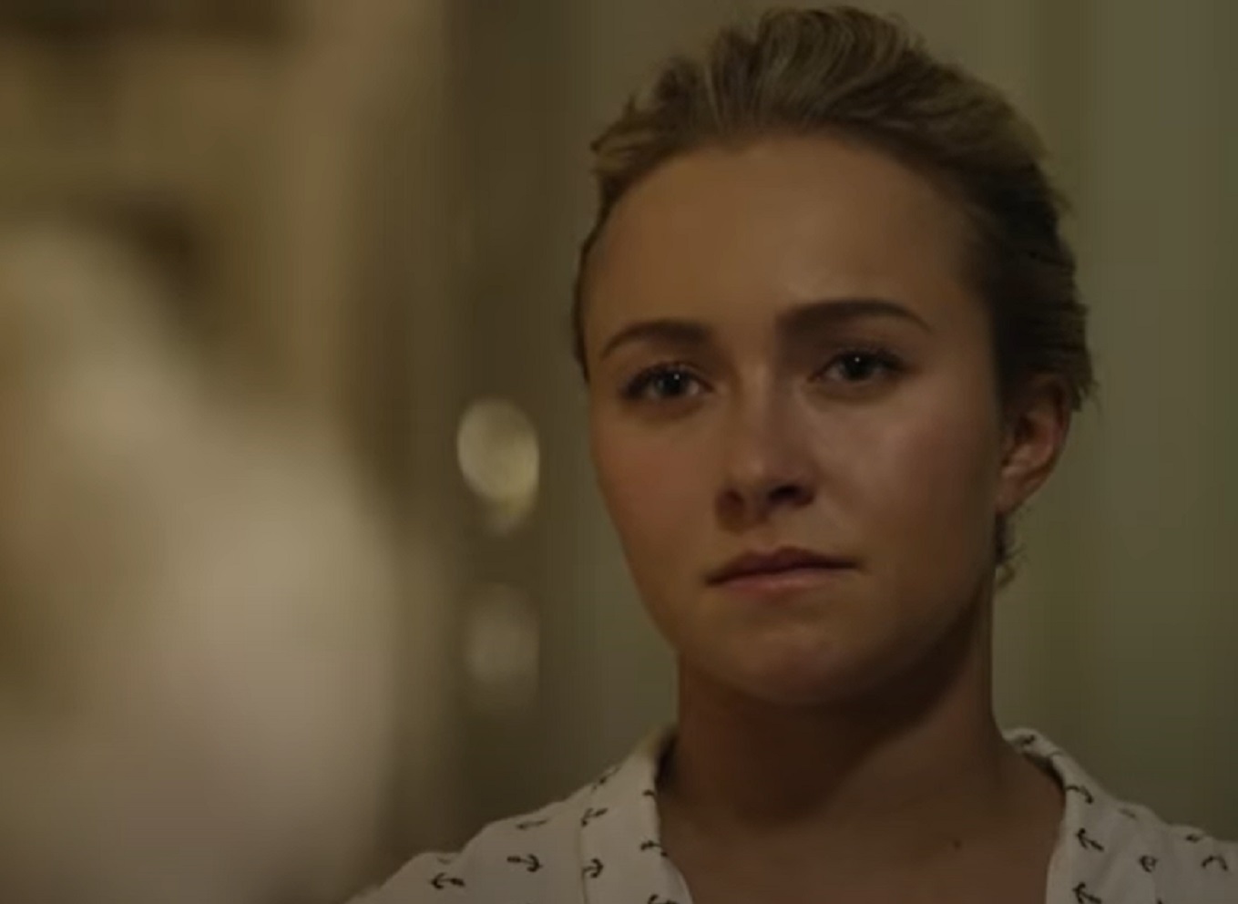 Screenshot: Hayden Panettiere close up face shot looking upset - from Custody 2016