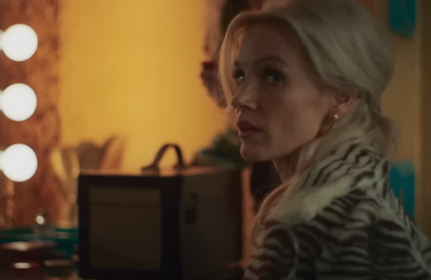 Jessica Chastain as Tammy Wynette before a show in a dressing room