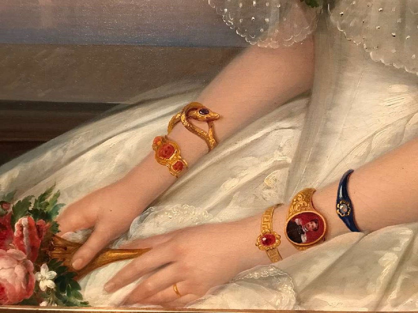 Painting of woman's hands with jewels (close up) - circa 1700 -1900