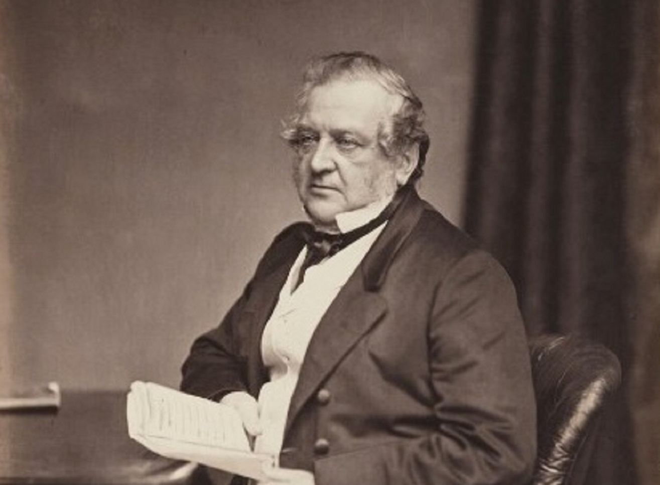 B&W print of Edward John Stanley looking a side - 1865