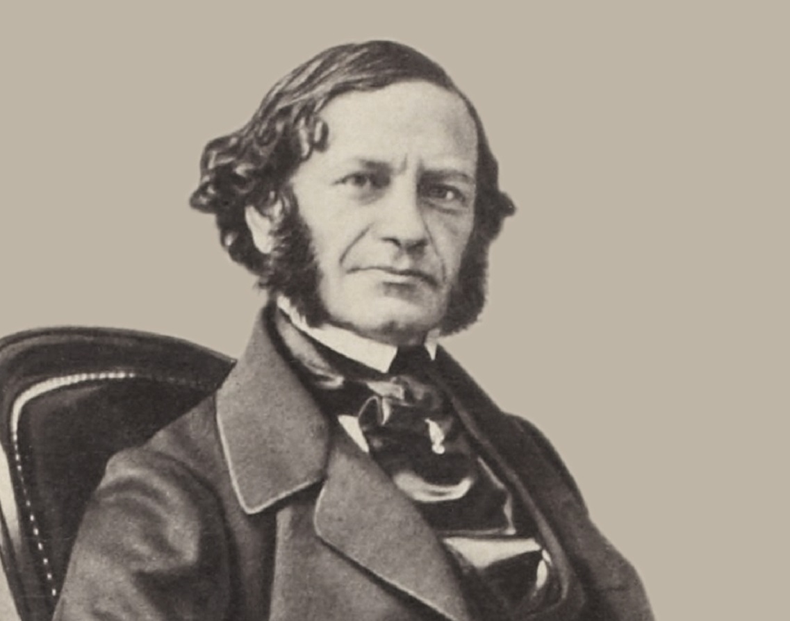 B&W photo of Henri Herz, wearing black jacket and looking at camera - 1860