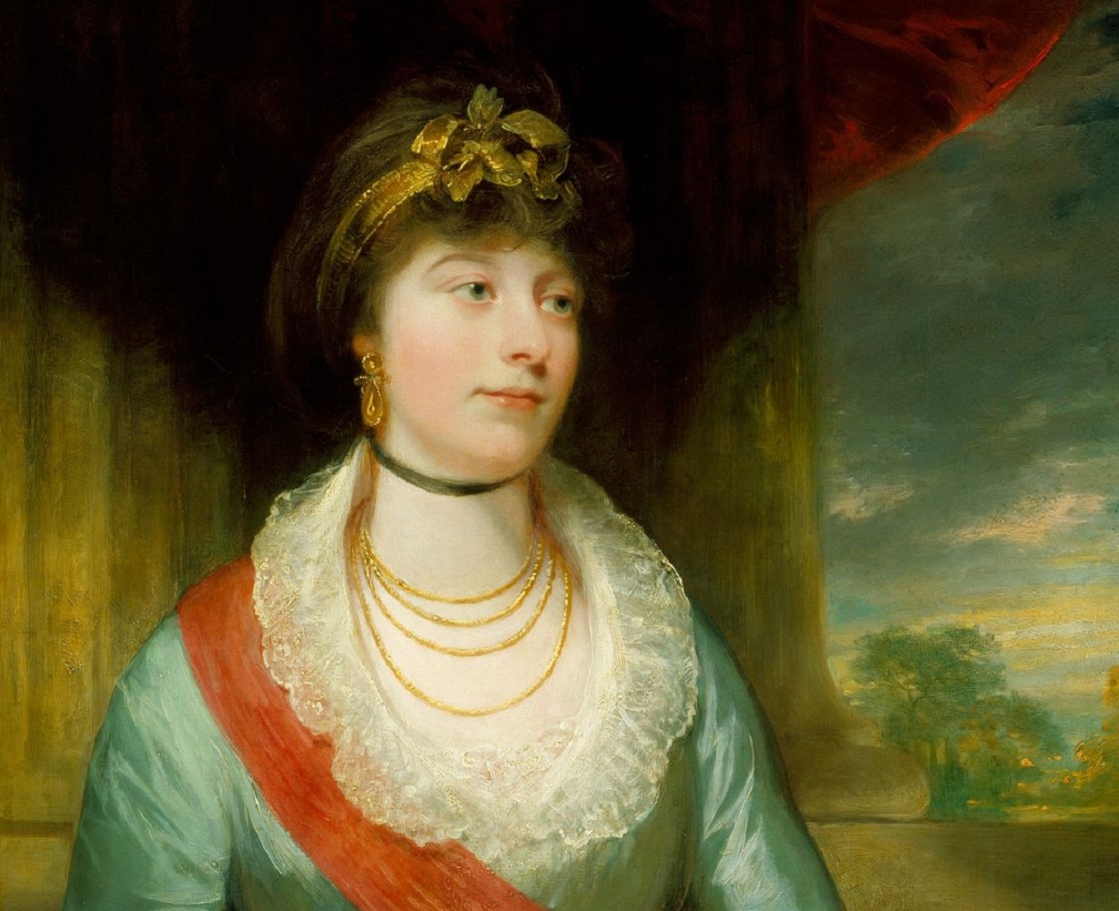 Painting of Charlotte, Princess Royal wearing green and white dress -  circa 1795