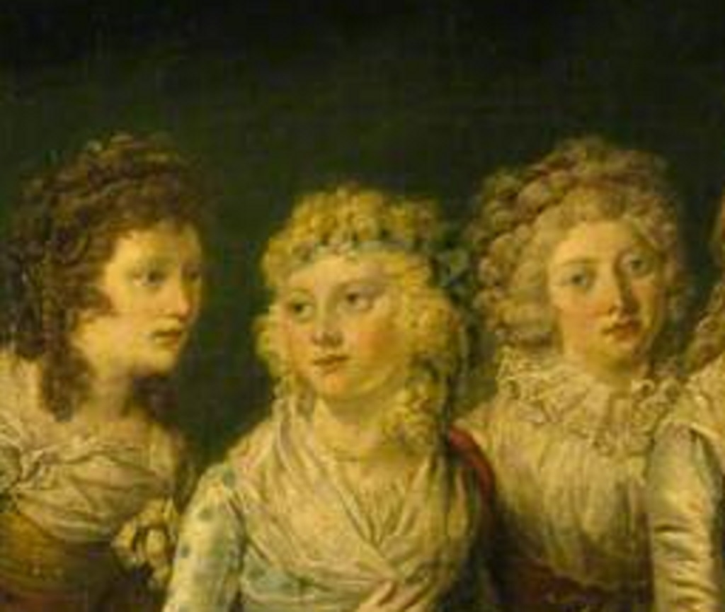 Painting portrait of Princess Mary ,Princess Sophia and Princess Elizabeth on dark background - 1791