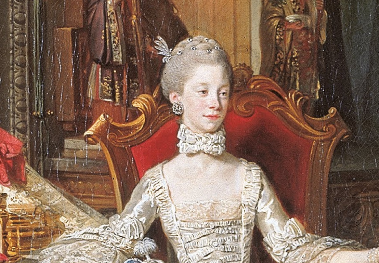 Portrait of Queen Charlotte wearing white dress - 1765