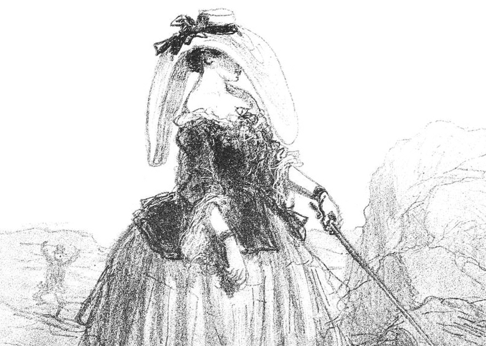 Sketch of a woman walking on the street  - 1850