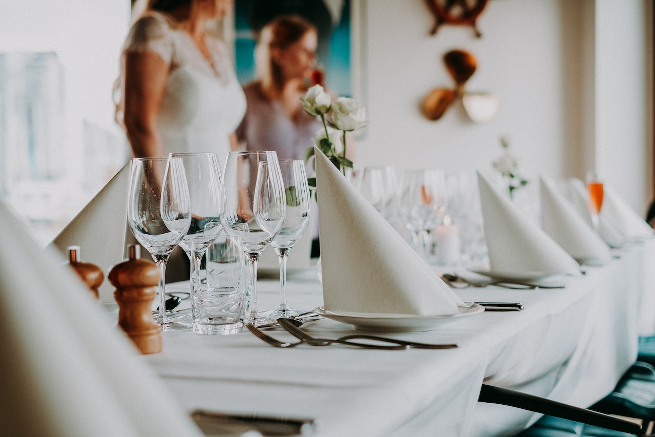 Close up photo of empty table at wedding ceremony.