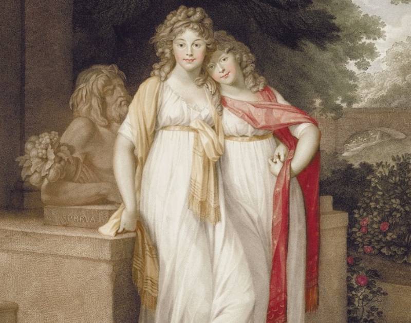 Painting of  Luise (later Queen of Prussia) with her sister Frederika in white dresses