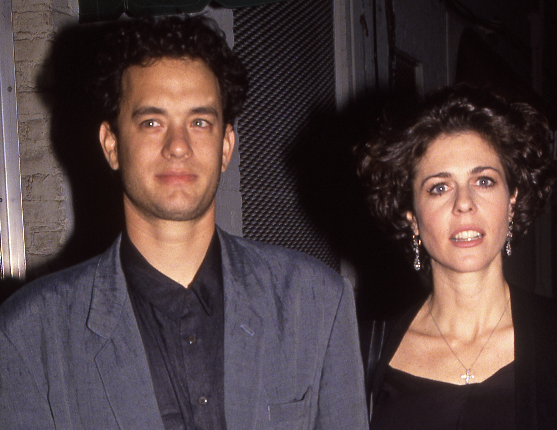Tom Hanks and wife Rita Wilson arriving at a celebrity event 1991