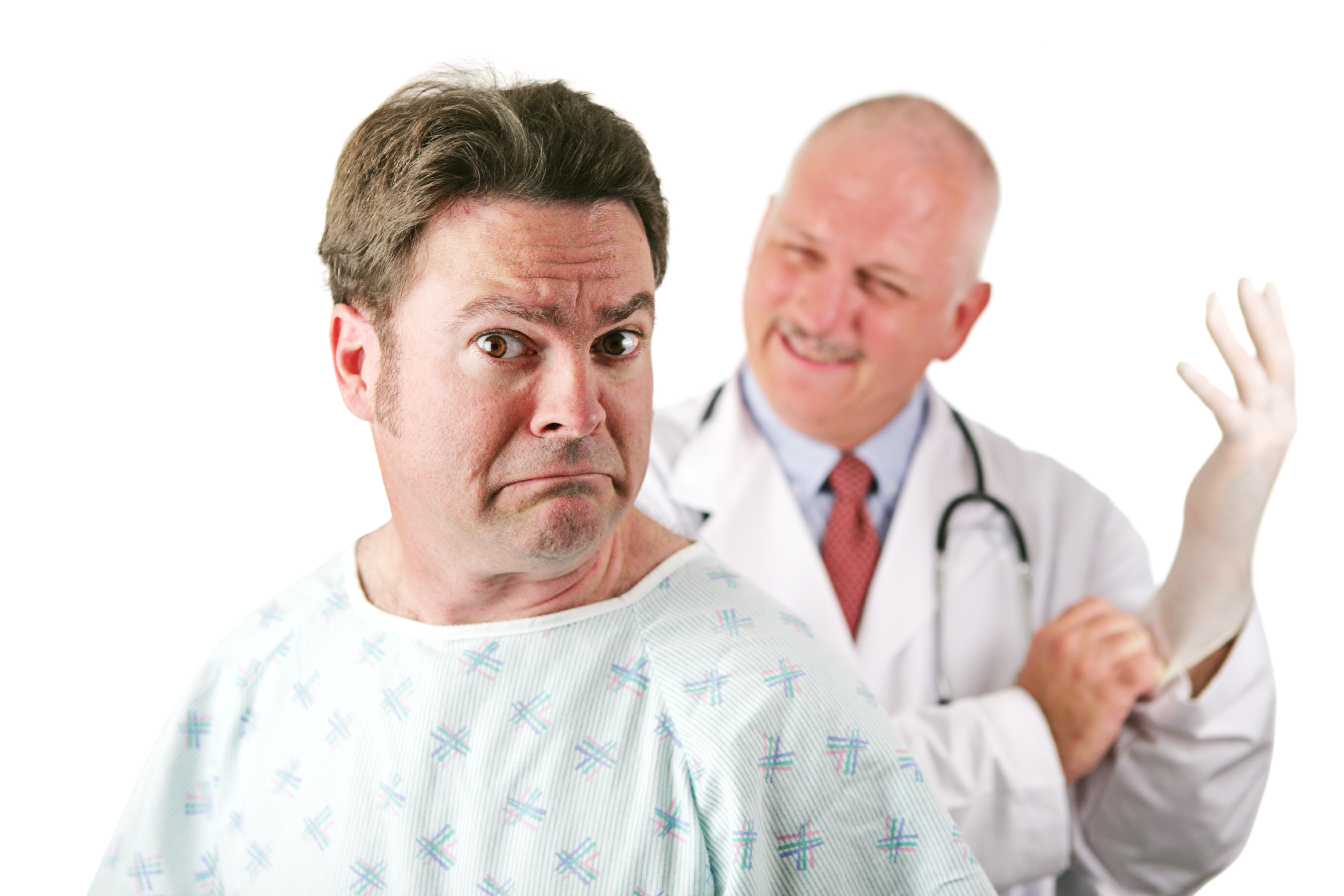 Nervous patient about to be examined by a doctor.