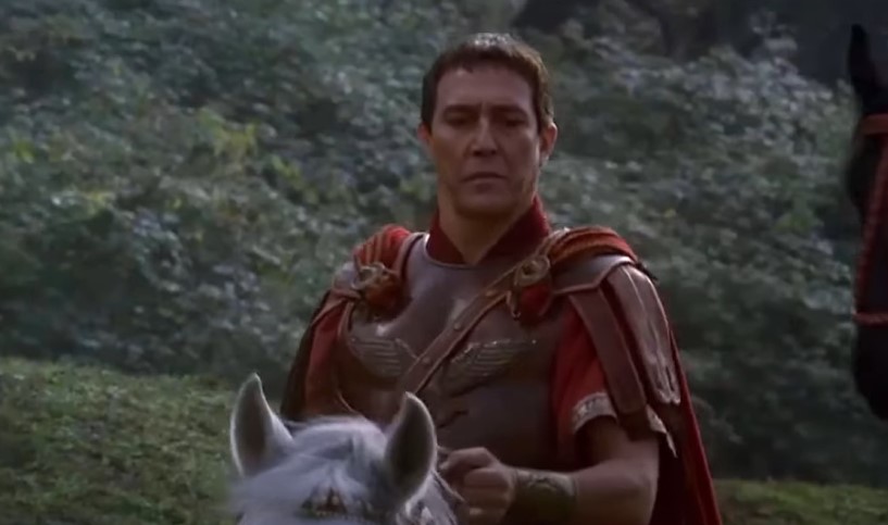 Julius Caesar, as depicted in Rome . in roman clothes