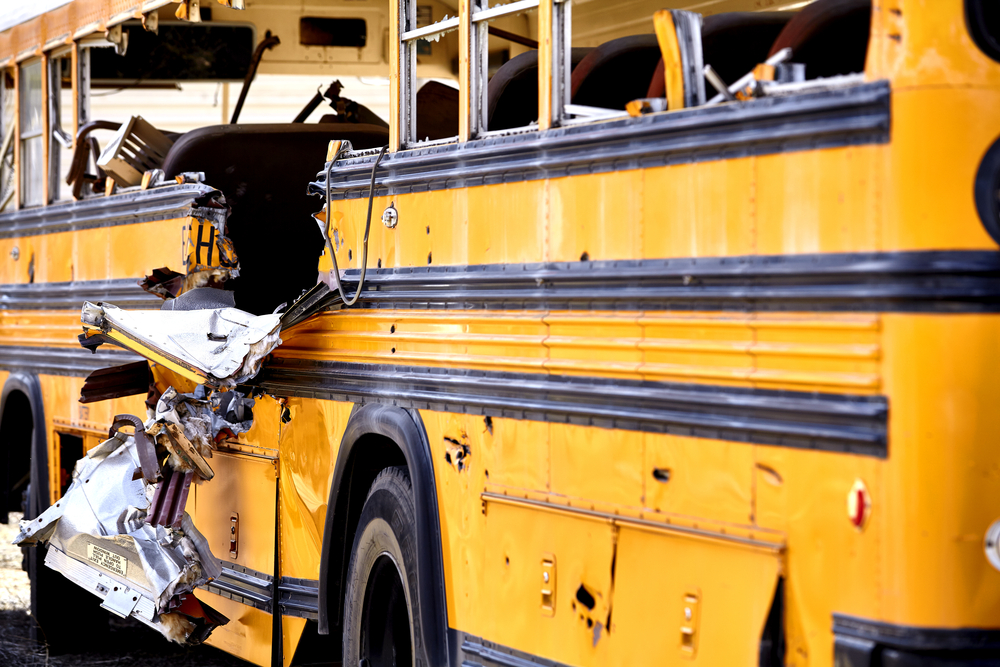 school bus damaged from  accident