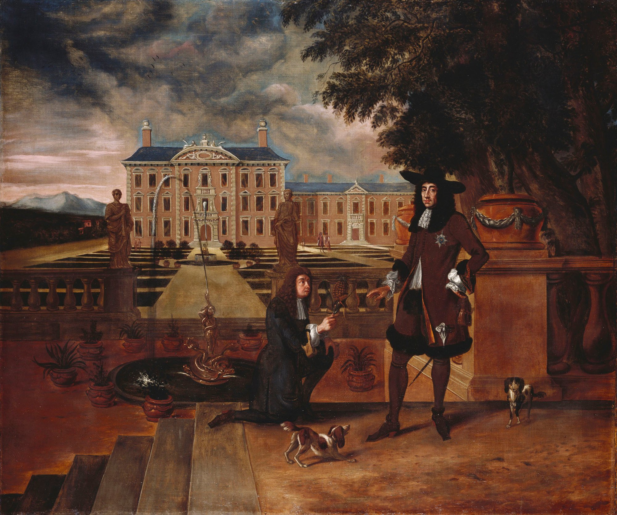 Painting of Charles II of England being given the advice by his advisor outside - 1675