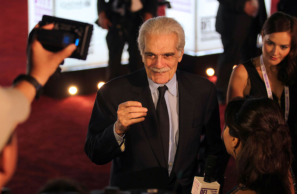 Egyptian veteran actor Omar al-Sharif speaks to the press
