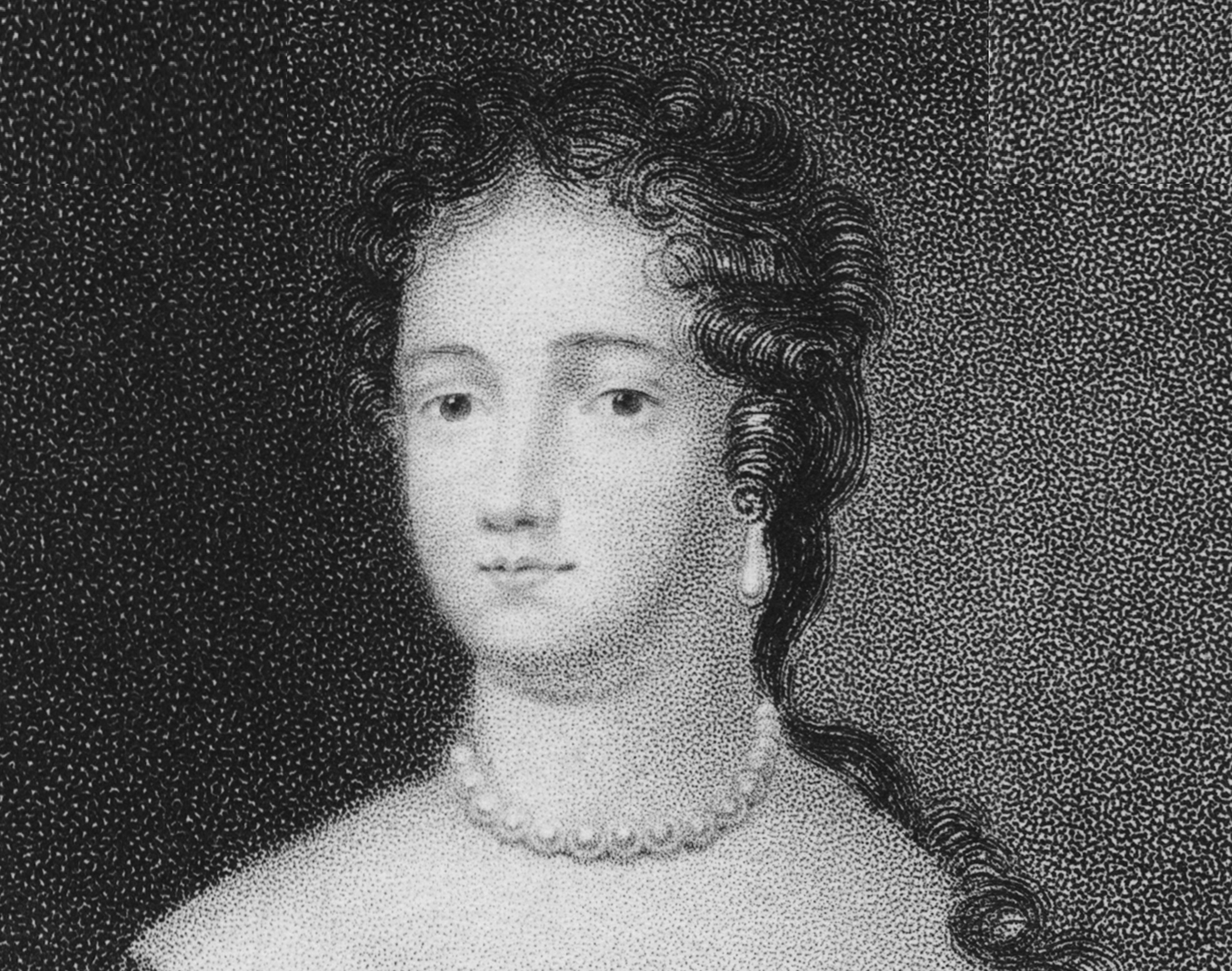 Engraved portrait of Lucy Walter, mistress of King Charles II of England, circa 1650.