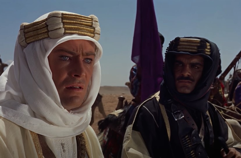 Peter O'Toole and   Omar Sharif in Lawrence of Arabia on horses at desert