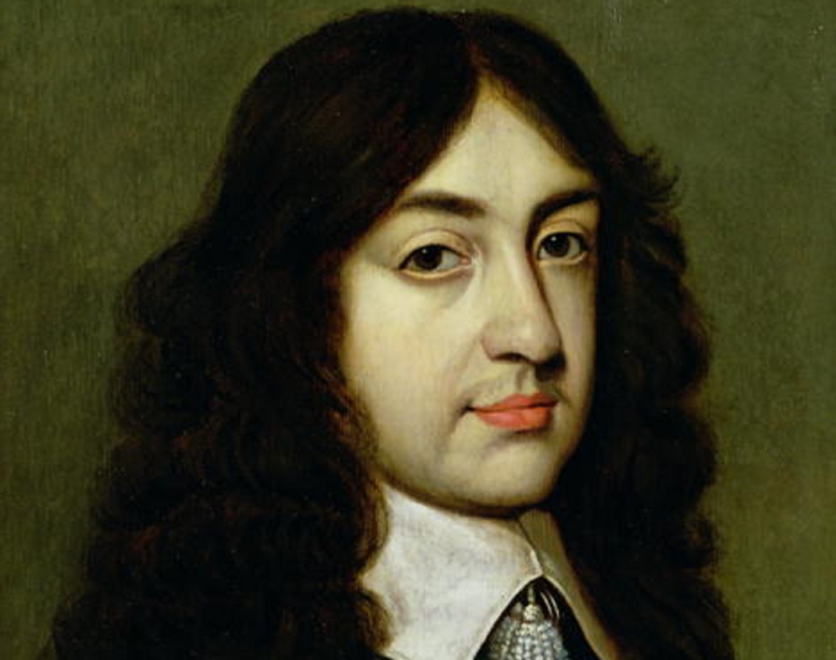 Painting of the young King Charles II wearing black armor and long hair - circa 1650