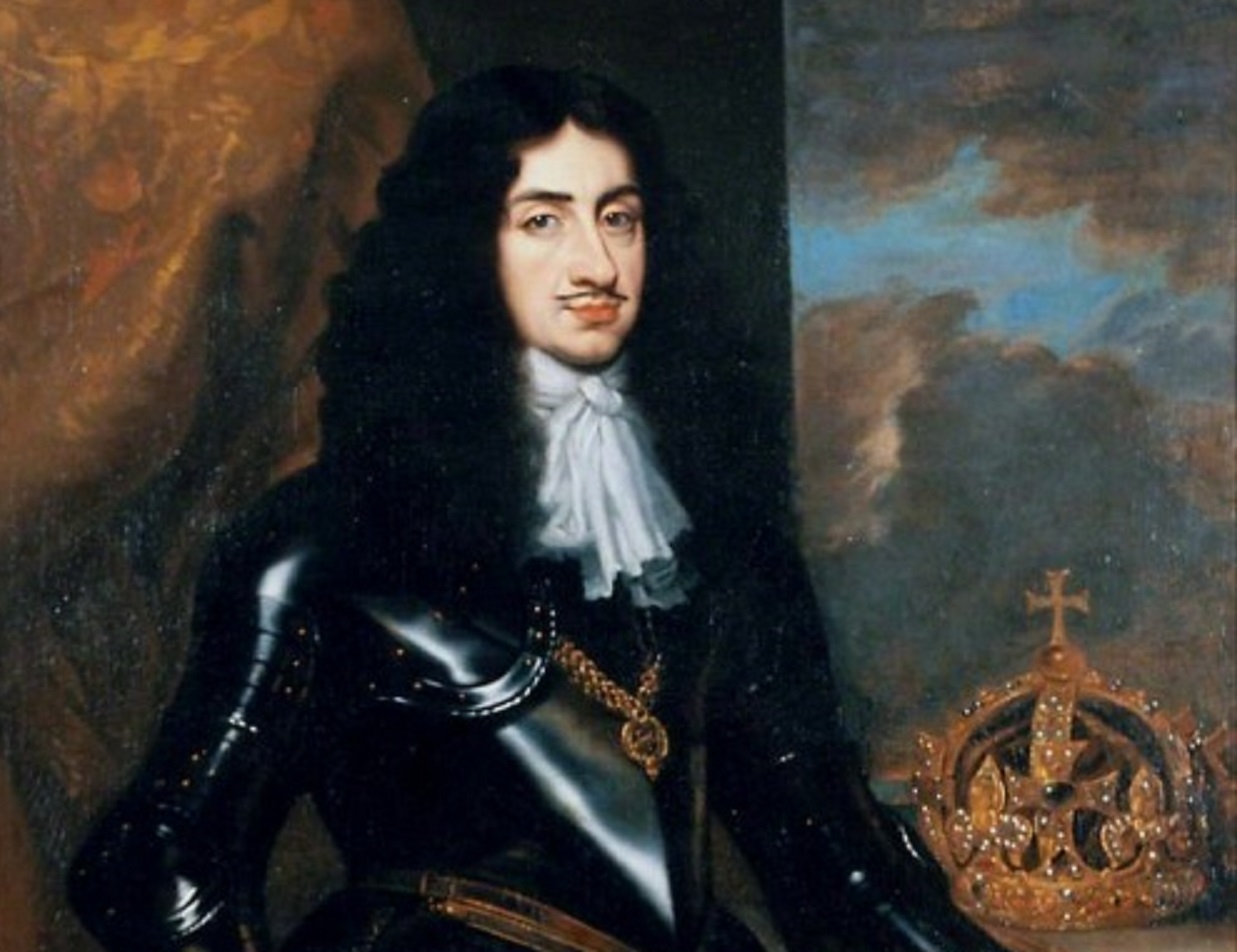 Portrait of Charles II of England with long hair and black armor - after 1650