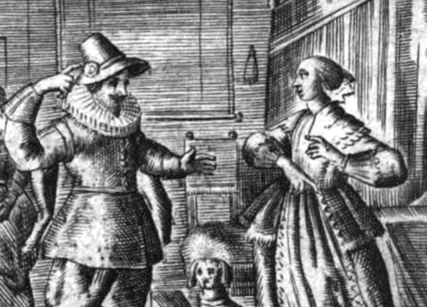B&W image of man and woman talking inside a room - 1646