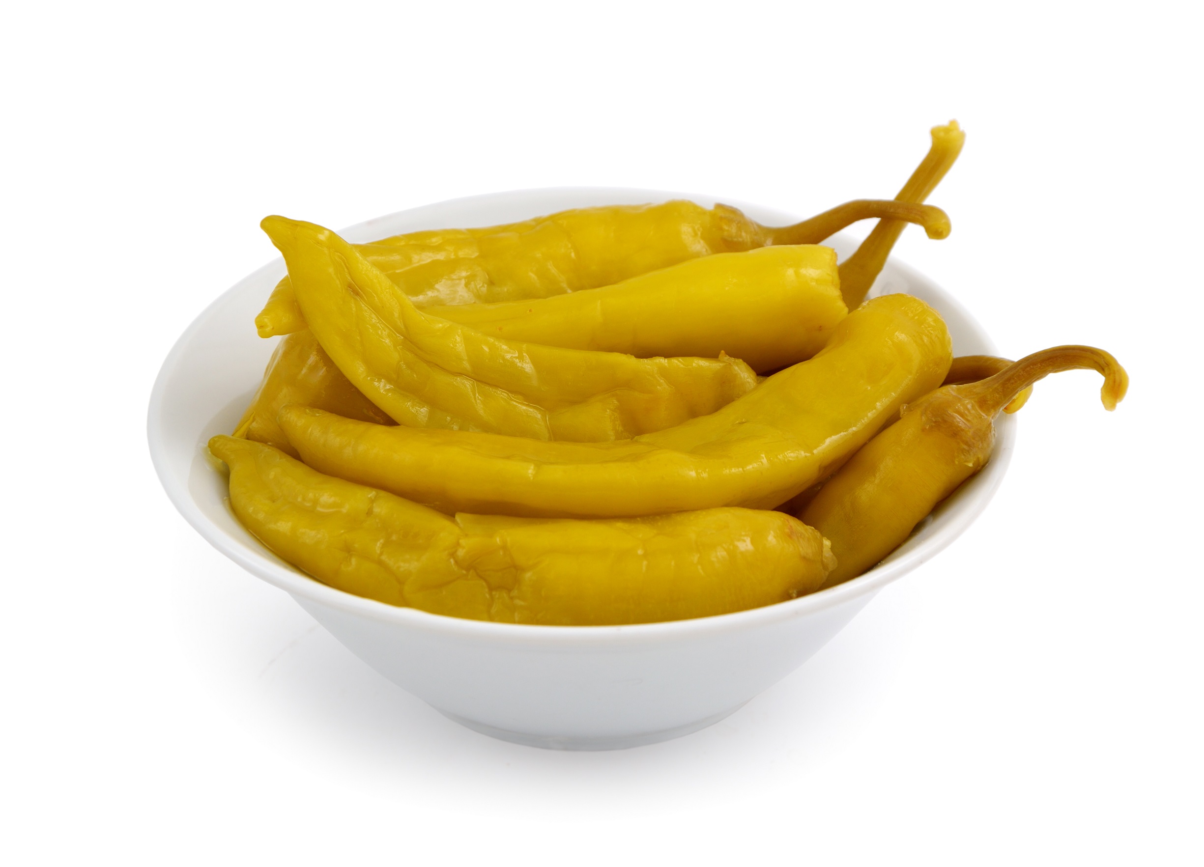 Macedonian hot pepper marinaded. Isolated on white background.